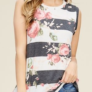 NWOT Floral striped sleeveless top